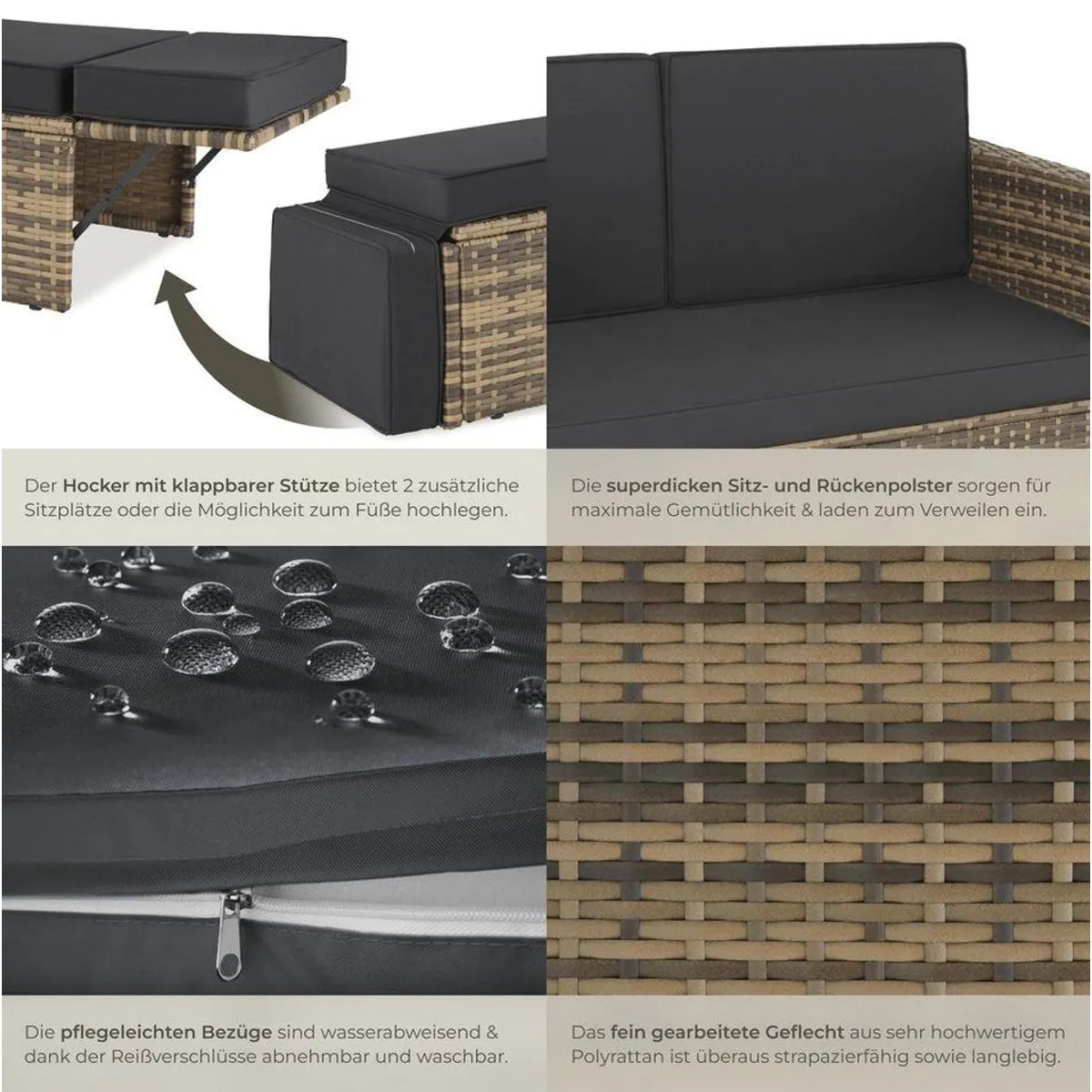 tectake Korfu Rattan Lounge, 2-teilig, UV-beständiges Geflecht für Garten und Balkon 5