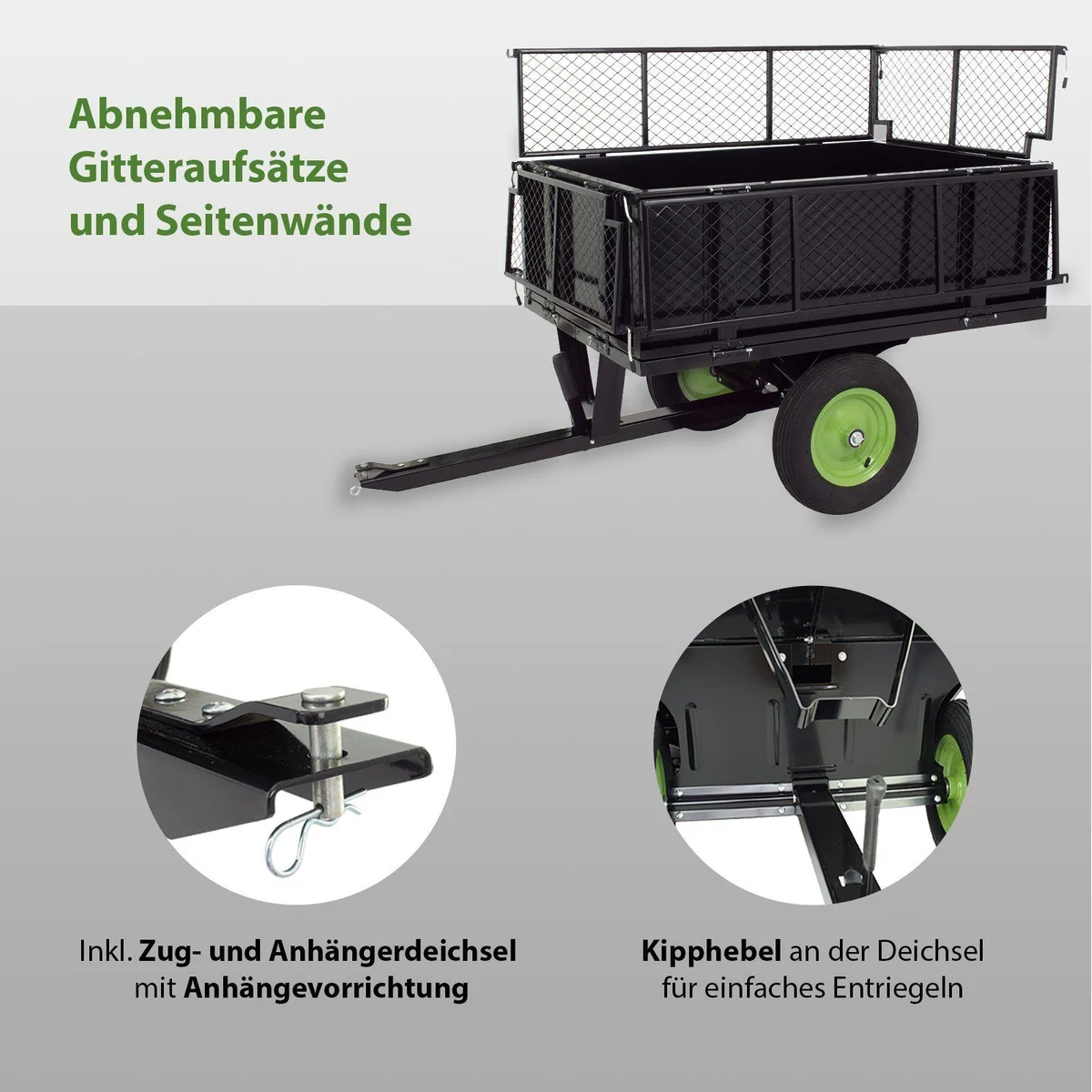 TRUTZHOLM Rasentraktor Anhänger, kippbar, 300 kg Tragkraft, abnehmbare Seitenwände 2
