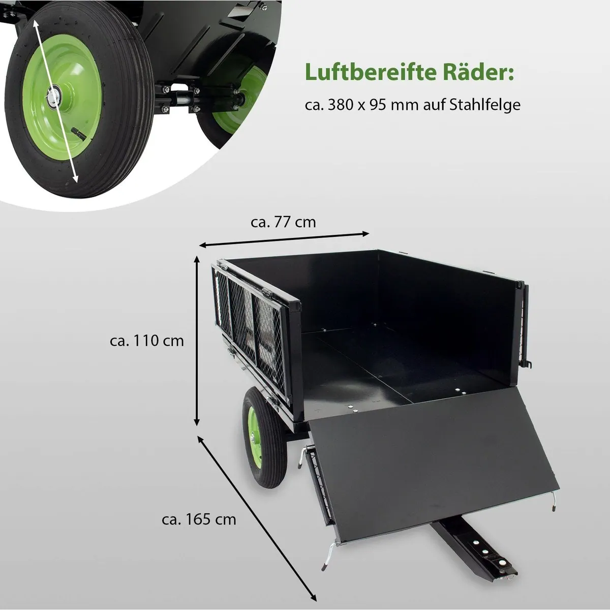 TRUTZHOLM Rasentraktor Anhänger, kippbar, 300 kg Tragkraft, abnehmbare Seitenwände 3