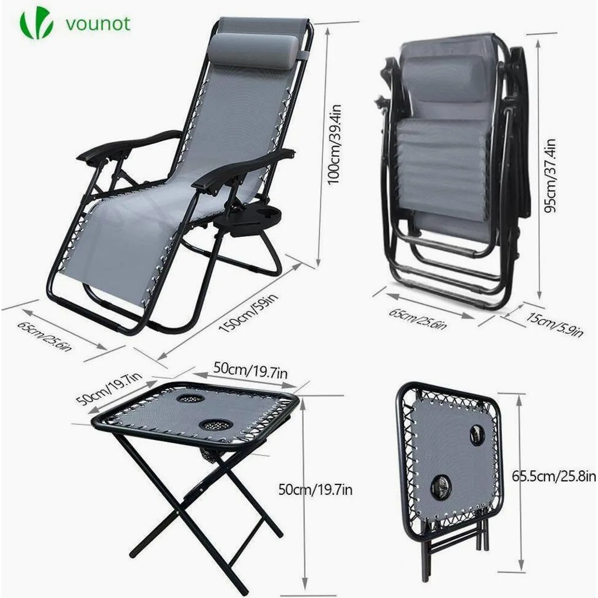 Vounot 2er-Set Liegestühle mit Beistelltisch, flexibel und bequem 5