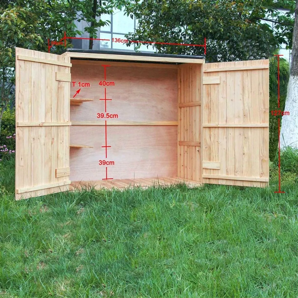 Wiltec Gartenschrank, lackiertes Holz, zwei Flügeltüren, inkl. Ablagen 4